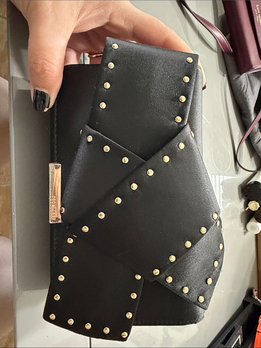 Ted Baker Black Envelope Clutch with Gold Studs